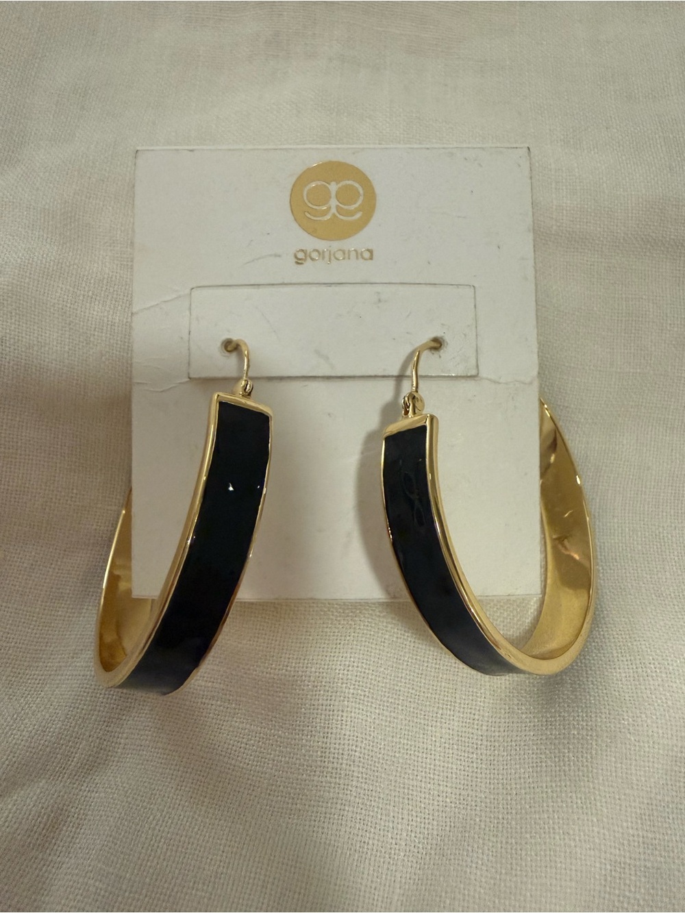 Gorjana Black and Gold Enamel Curved Hoop Earrings NWT